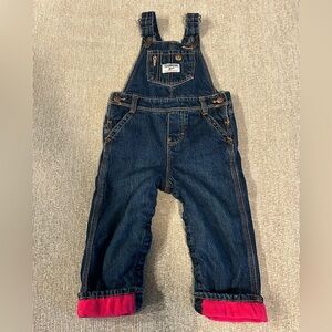 OshKosh B’gosh denim|fleece lined girls overalls. Size 18 months.